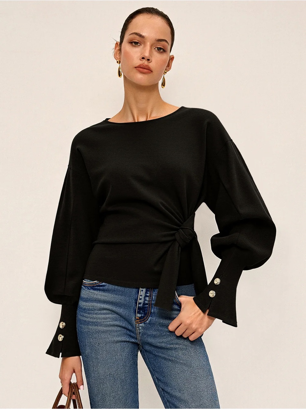 COMMENSE Twist Knot Balloon Sleeve Sweatshirt - size Medium